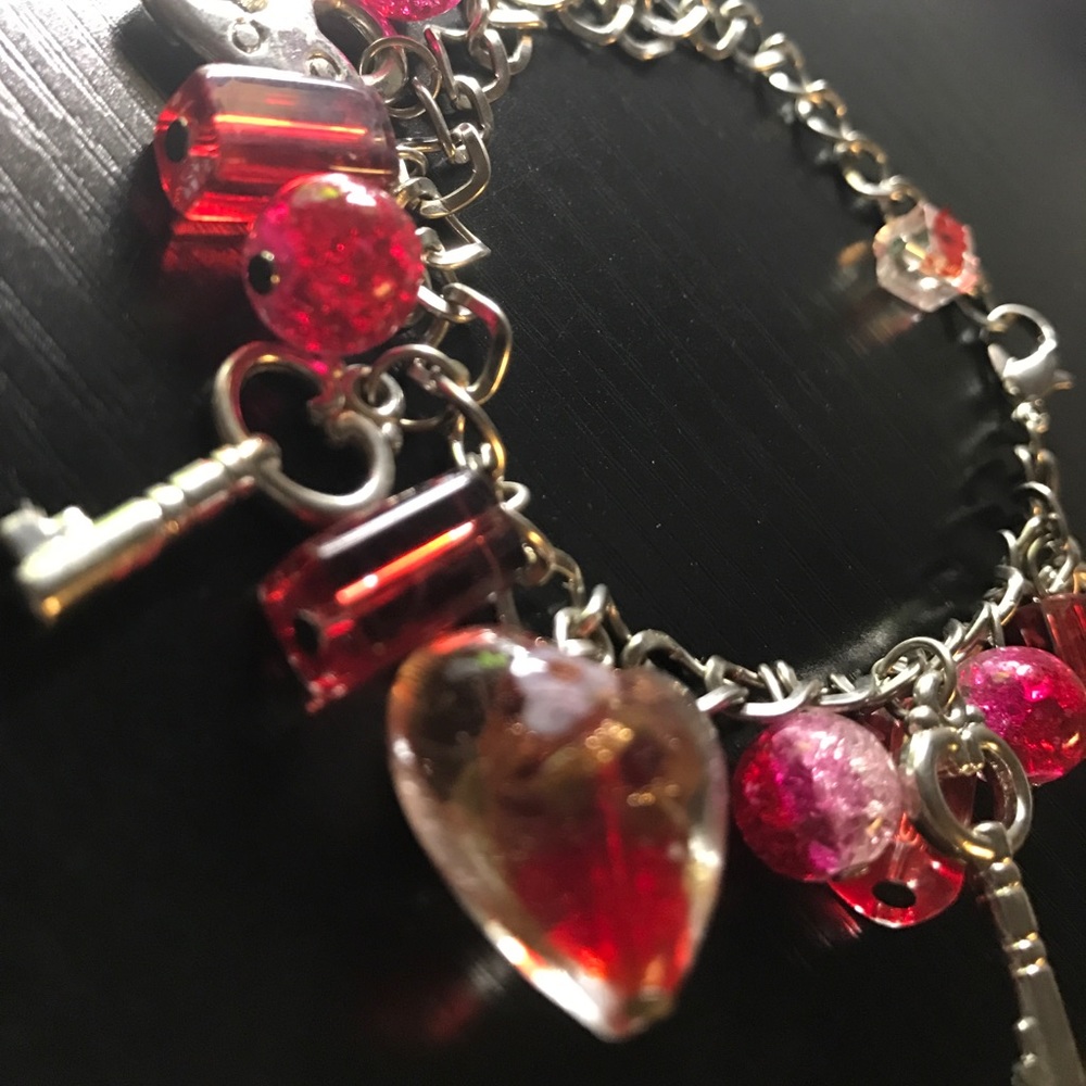 Heart Lock & Key Charm Bracelet on Silver Chain